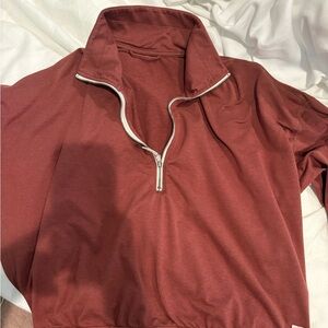 Vuori Women's Half-Zip Sweater in Rust Red (Rosewood)